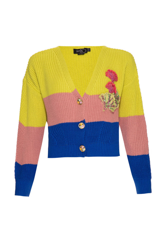 Tricot tricolor bordado miss emily verde, rosa e azul