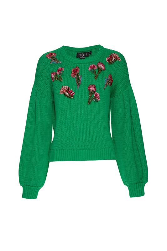Tricot bordado miss emily - mÃ£es verde