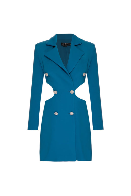 VESTIDO CURTO BOTÕES CREPE EDIE AZUL