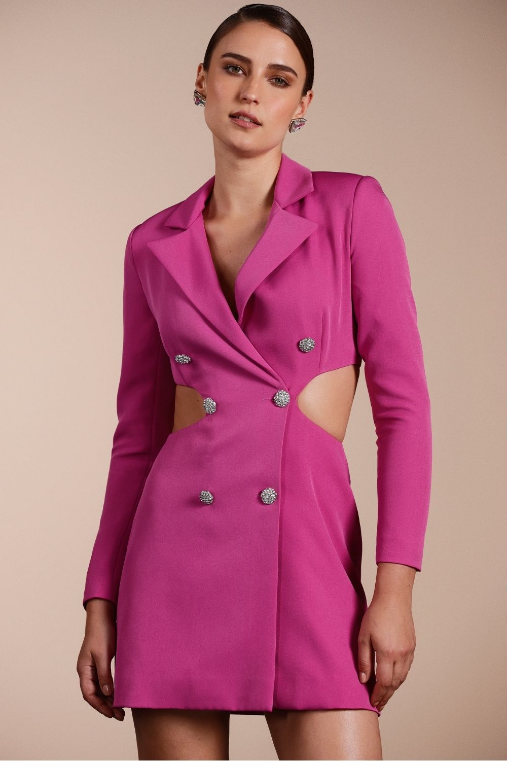 VESTIDO CURTO BOTÕES CREPE EDIE FUCSIA