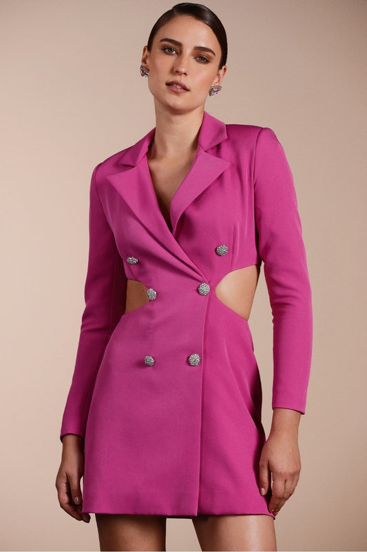 VESTIDO CURTO BOTÕES CREPE EDIE FUCSIA
