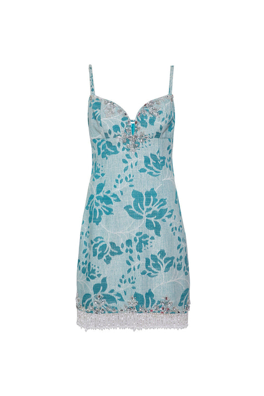 Vestido curto bordado jacquard benedetta verde