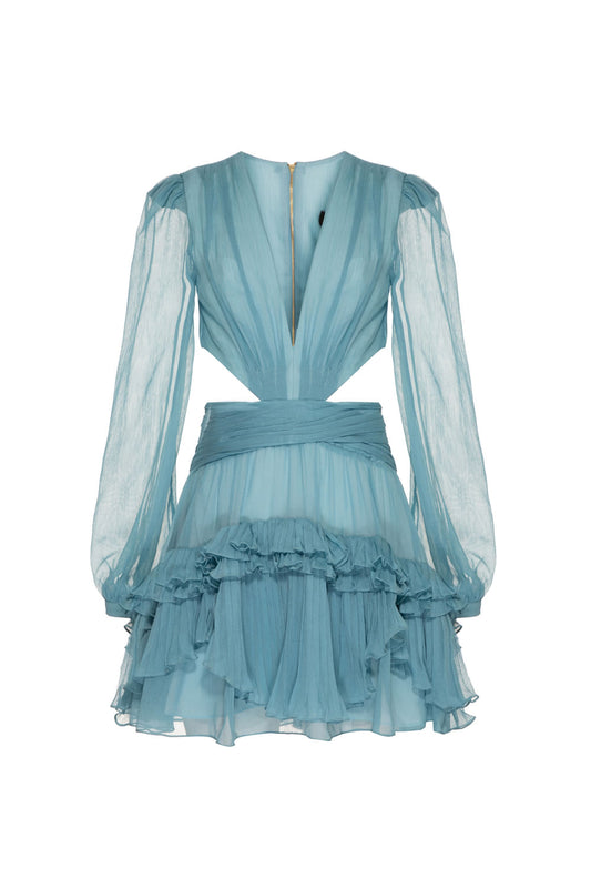 VESTIDO CURTO BABADOS CHIFFON TURNER AZUL