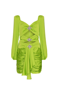 VESTIDO CURTO RECORTES CETIM EUPHORIA VERDE