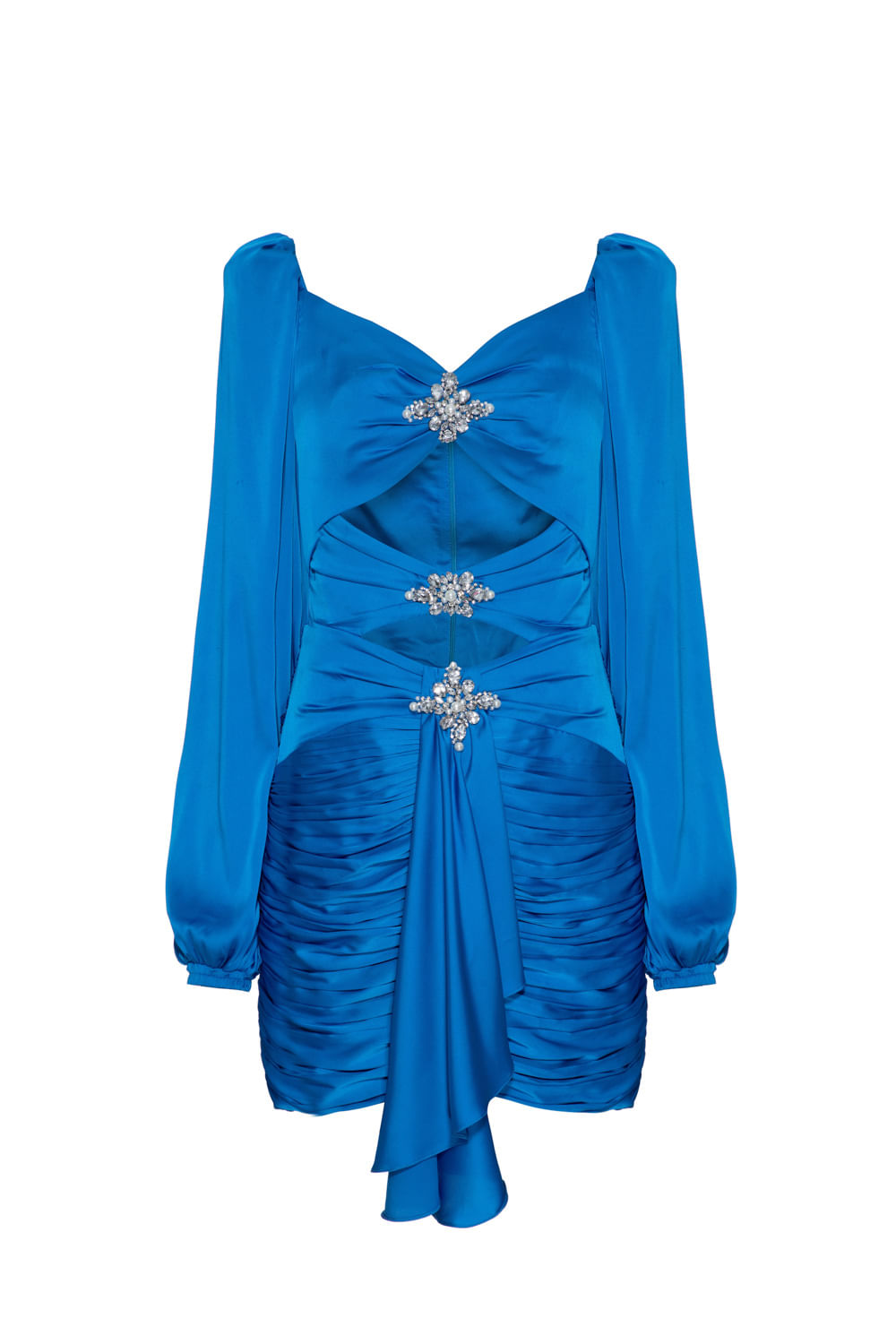 VESTIDO CURTO RECORTES CETIM EUPHORIA AZUL