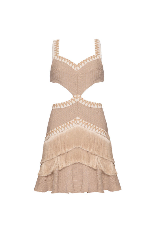 VESTIDO CURTO FRANJAS MALHA EMILLE CRU
