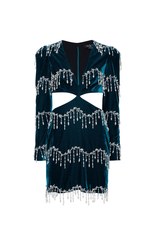 Vestido curto bordado veludo eve azul