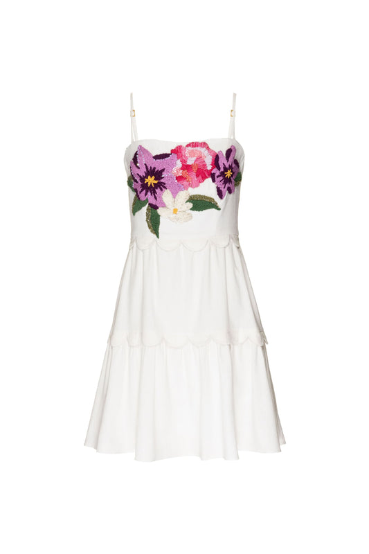 Vestido curto bordado linho nilo matron off white