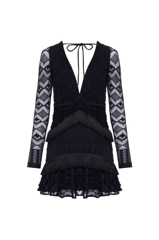VESTIDO CURTO FRANJAS TELA GEO LUDIC PRETO