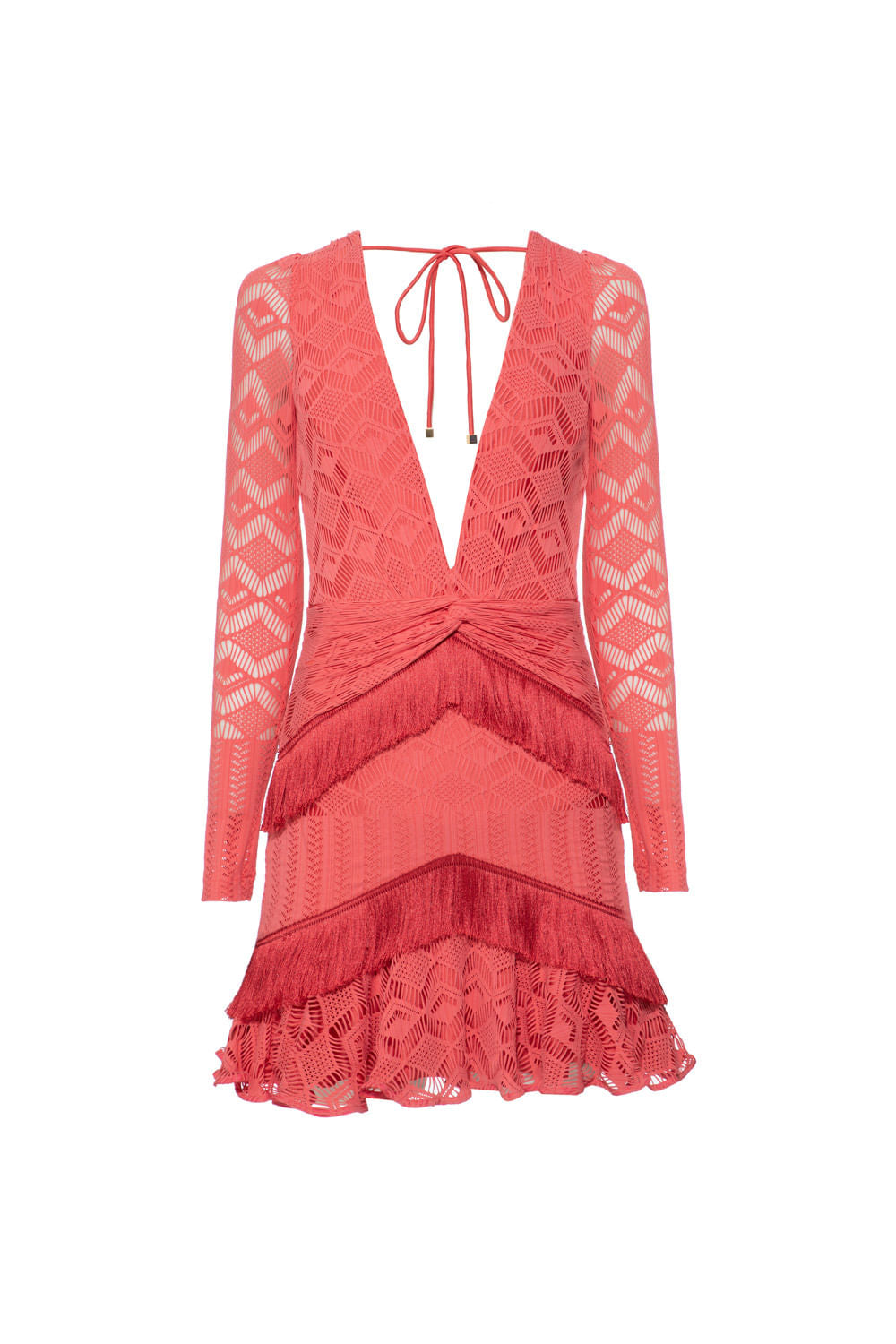 VESTIDO CURTO FRANJAS TELA GEO LUDIC CORAL