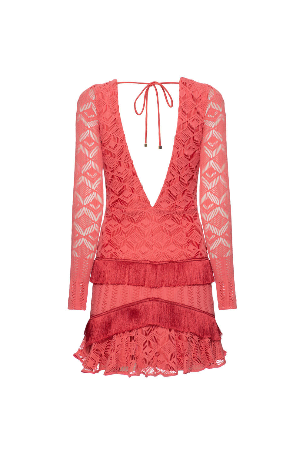 VESTIDO CURTO FRANJAS TELA GEO LUDIC CORAL