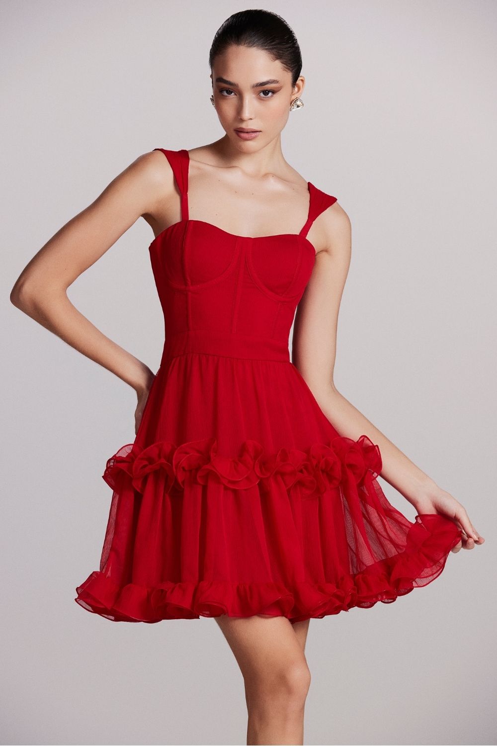VESTIDO CURTO BABADOS SILKY SWEET LUCY VERMELHO