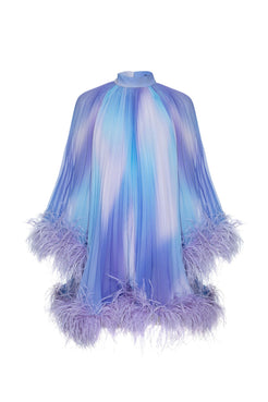VESTIDO CURTO PLUMAS DEGRADÊ COSMIC AZUL