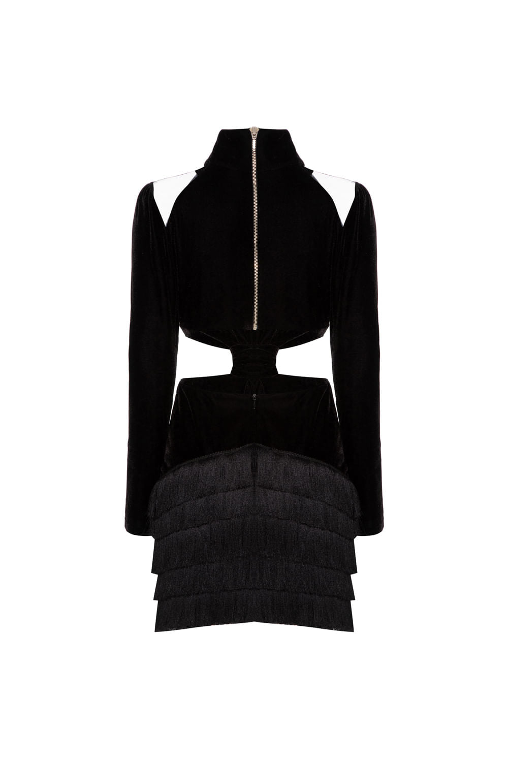 VESTIDO CURTO FRANJAS VELUDO EVE PRETO