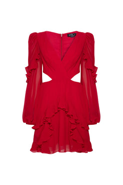 VESTIDO CURTO RECORTES CHIFFON MIDNIGHT VINHO