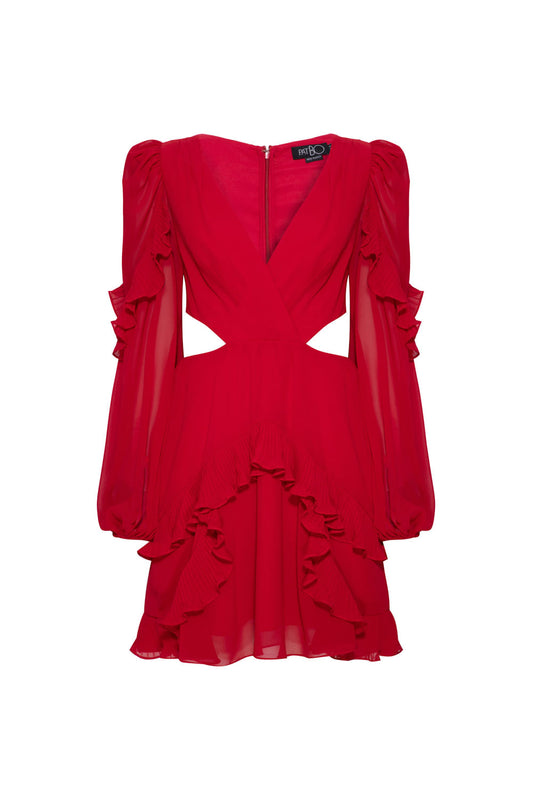 VESTIDO CURTO RECORTES CHIFFON MIDNIGHT VINHO