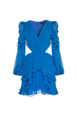 VESTIDO CURTO RECORTES CHIFFON MIDNIGHT AZUL