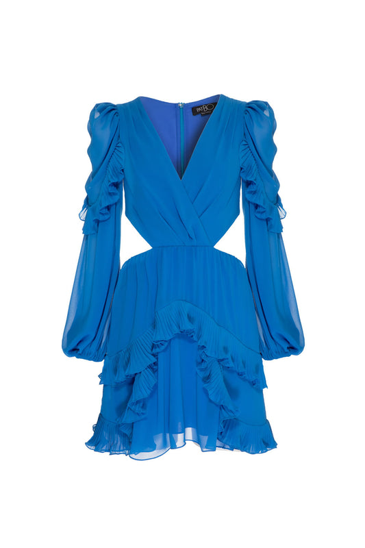 VESTIDO CURTO RECORTES CHIFFON MIDNIGHT AZUL