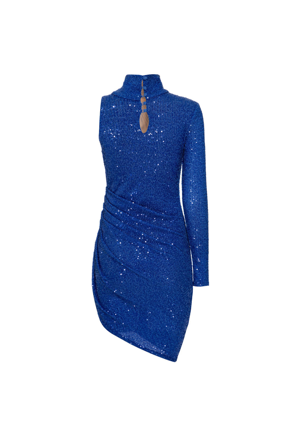 VESTIDO CURTO MANGA ÚNICA PAETÊ DUCHESS AZUL