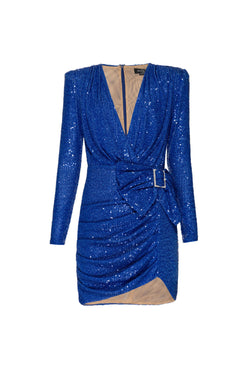 VESTIDO CURTO LAÇO PAETÊ DUCHESS AZUL