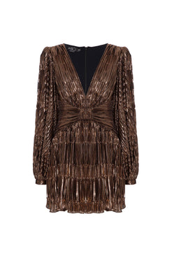 VESTIDO CURTO PLISSADO LUREX DIXIE DOURADO