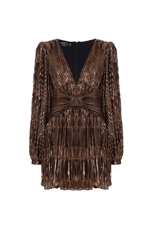 VESTIDO CURTO PLISSADO LUREX DIXIE DOURADO