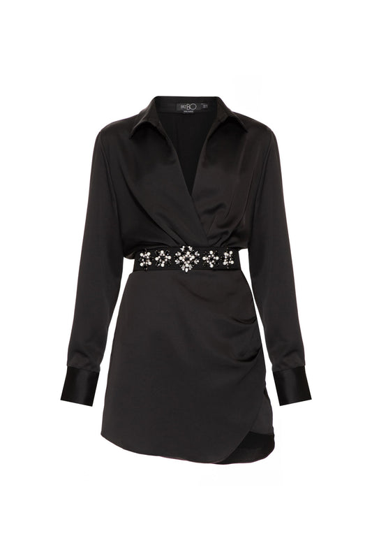 VESTIDO CURTO TRANSPASSADO CETIM RAMPLING PRETO