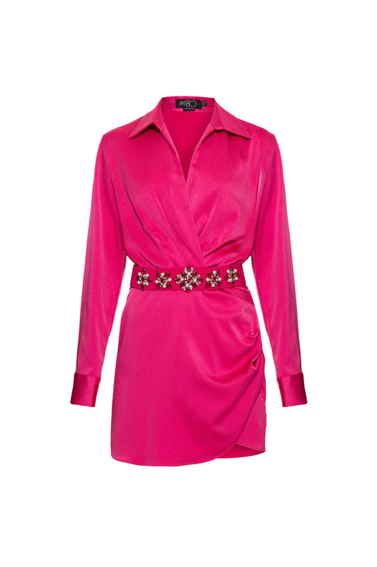 VESTIDO CURTO TRANSPASSADO CETIM RAMPLING ROSA