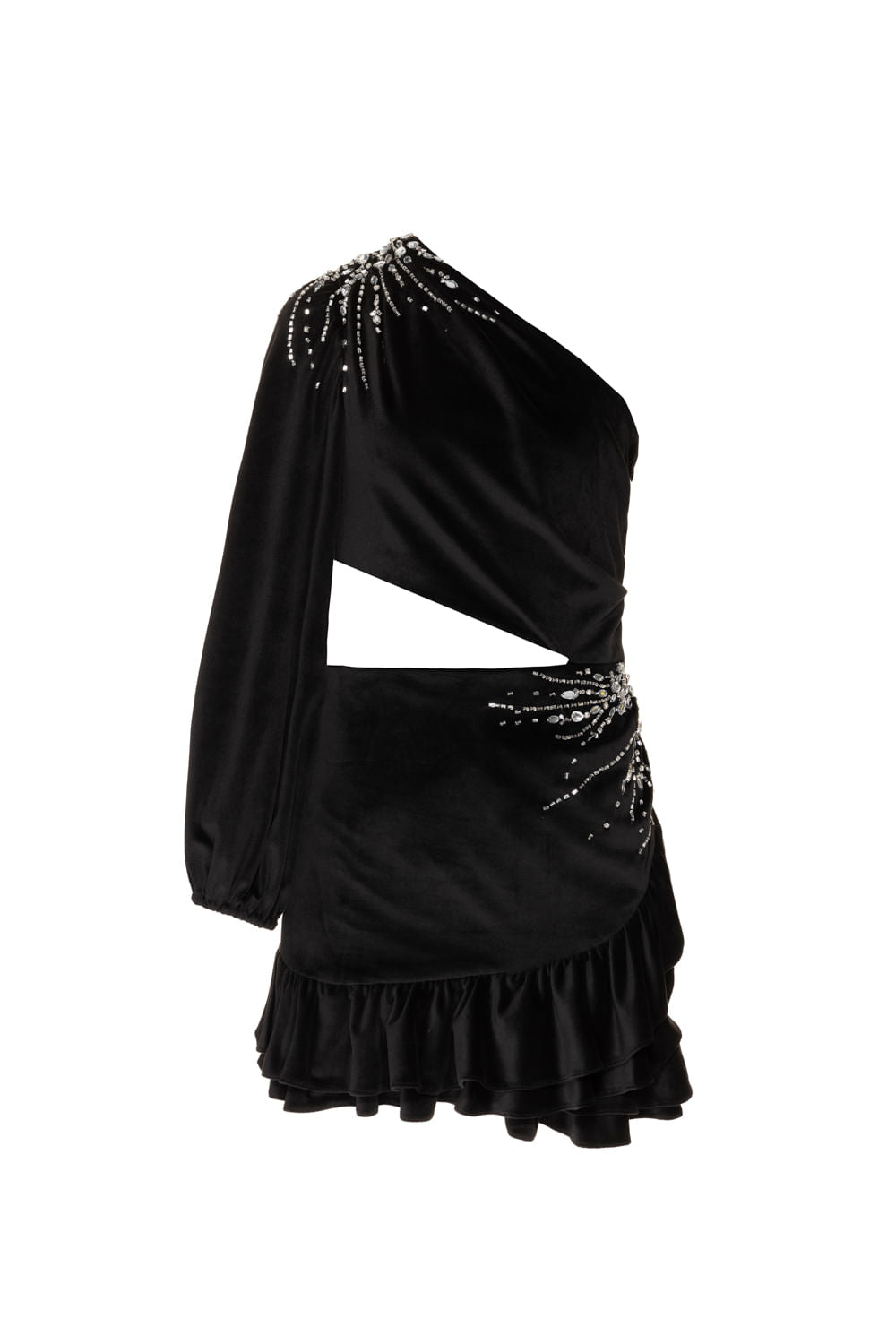 VESTIDO CURTO BORDADO VELUDO BABYLON PRETO
