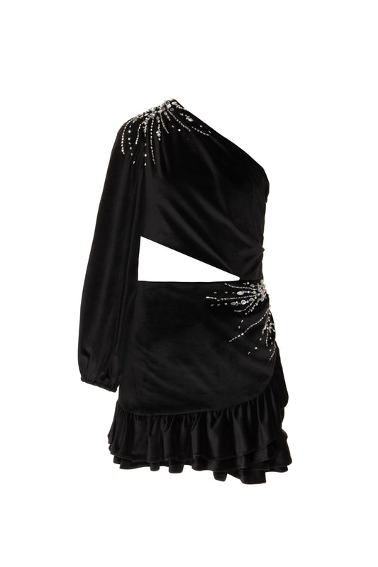 Vestido curto bordado veludo babylon preto