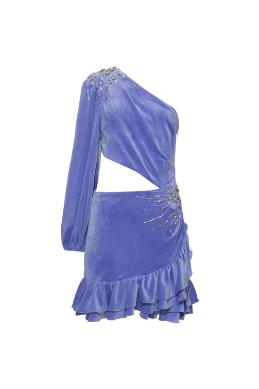 Vestido curto bordado veludo babylon lilas