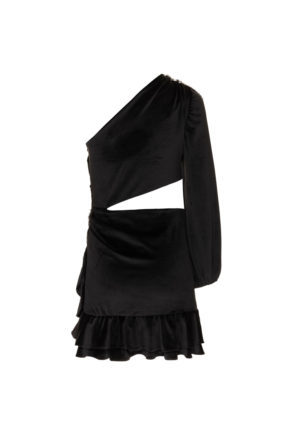 VESTIDO CURTO BORDADO VELUDO BABYLON PRETO