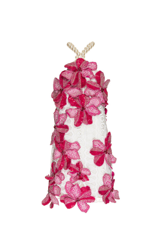 VESTIDO CURTO RENDA FLOR BORDADA OFF WHITE
