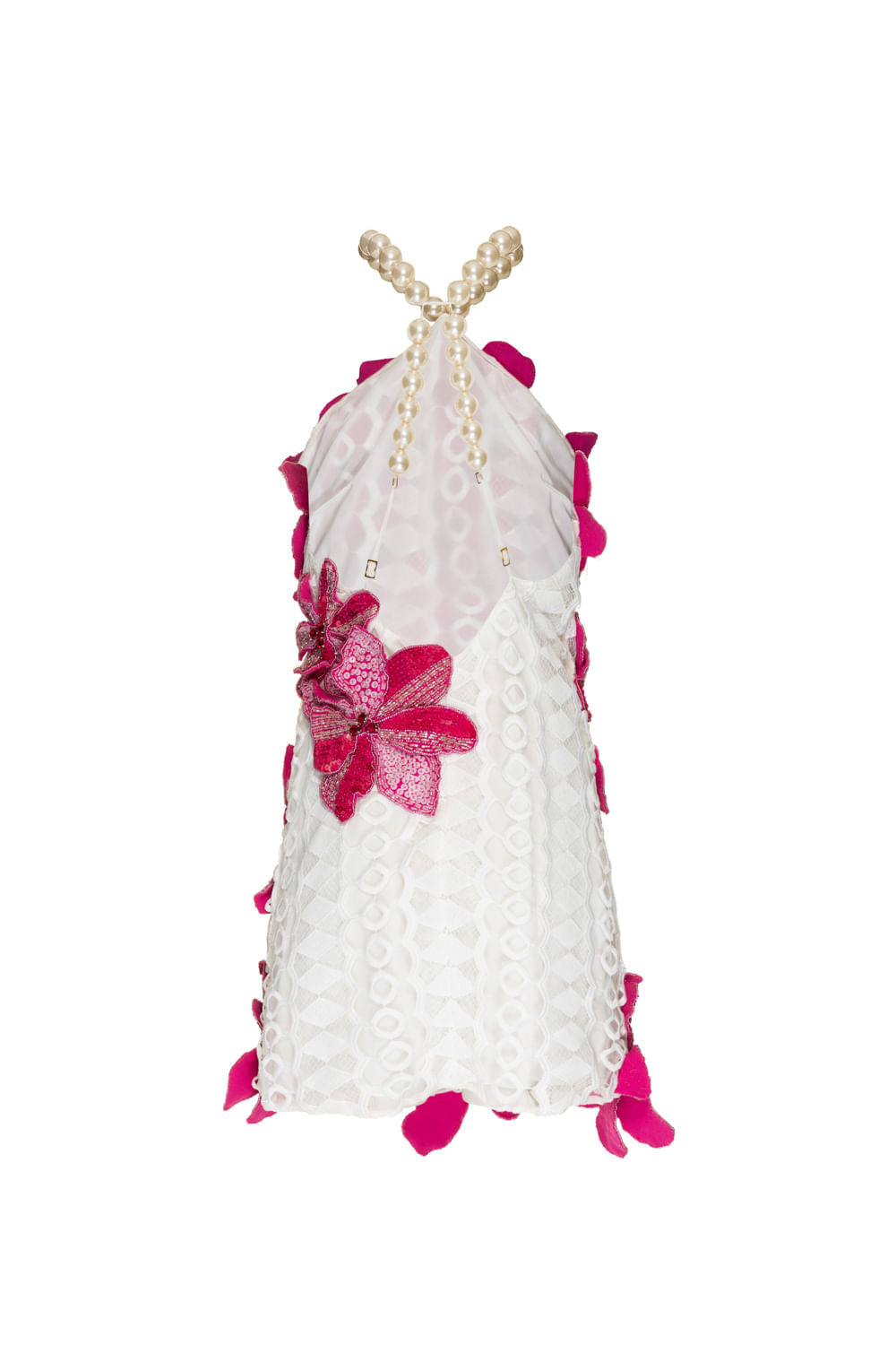 VESTIDO CURTO RENDA FLOR BORDADA OFF WHITE