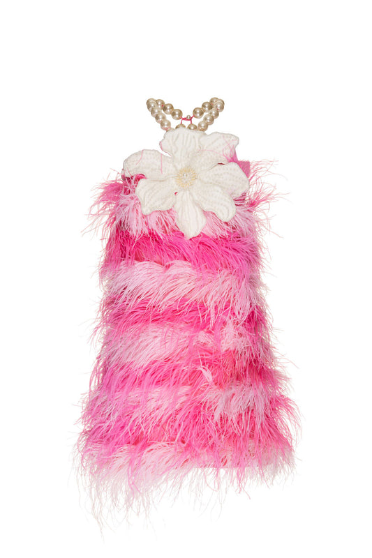 VESTIDO CURTO PLUMAS CETIM ELOISE ROSA