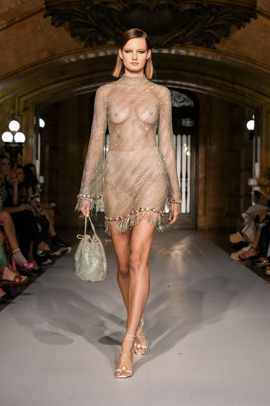 VESTIDO CURTO TELA STRASS VERDE