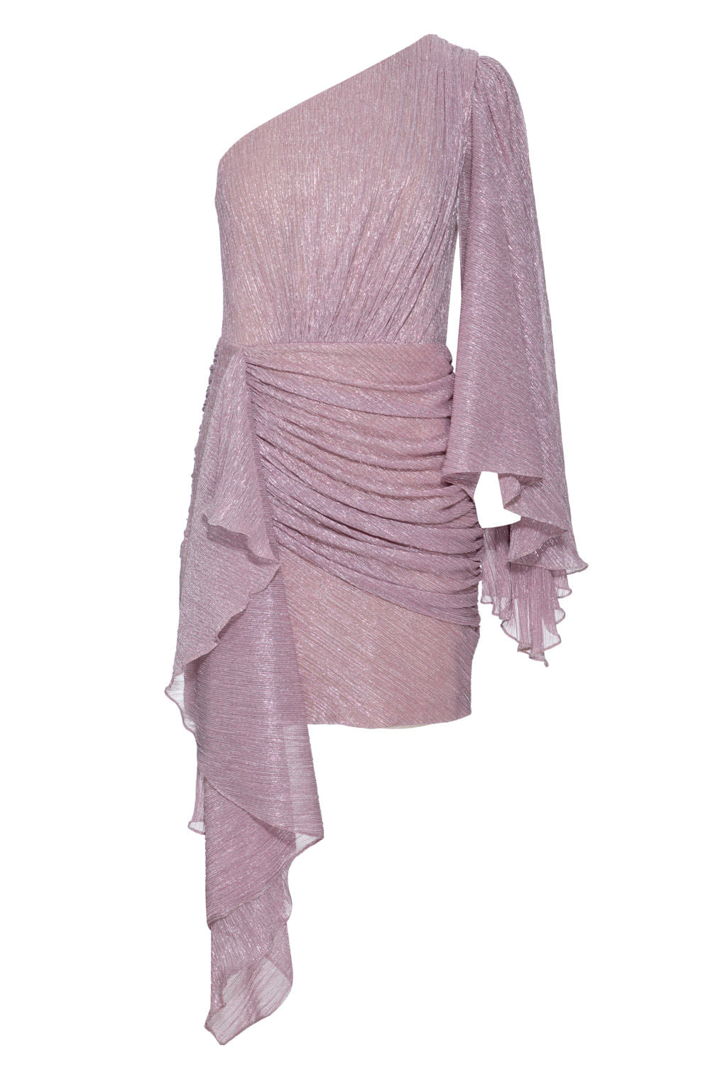 VESTIDO CURTO OMBRO ÚNICO LUREX NEW YORK ROSA