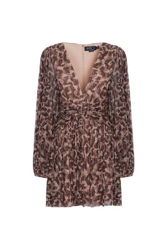 VESTIDO CURTO FRANZIDO LUREX JASPE MARROM