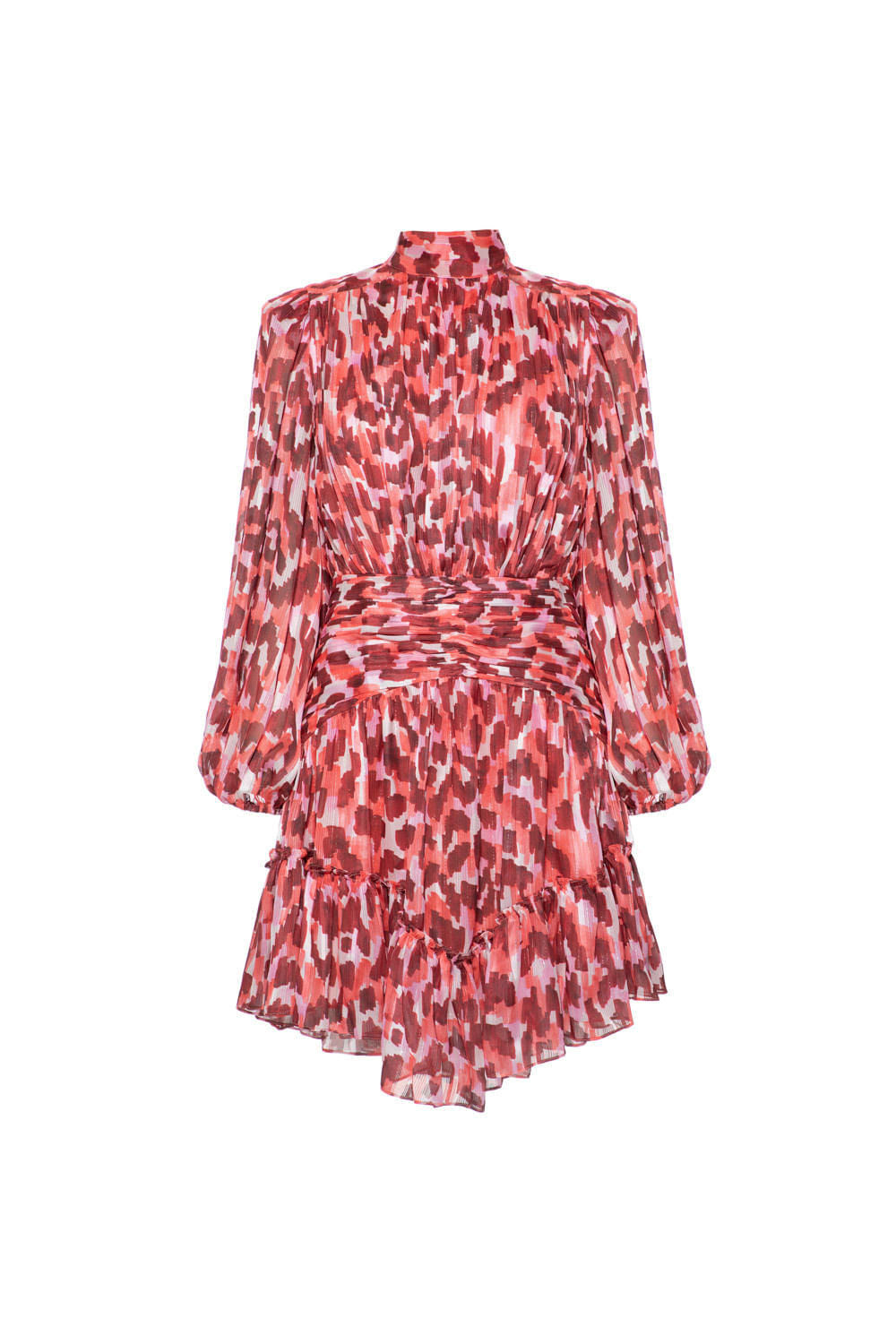 VESTIDO CURTO GOLA  ALTA CHIFFON JASPE NUDE
