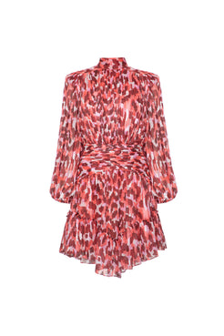 VESTIDO CURTO GOLA  ALTA CHIFFON JASPE NUDE