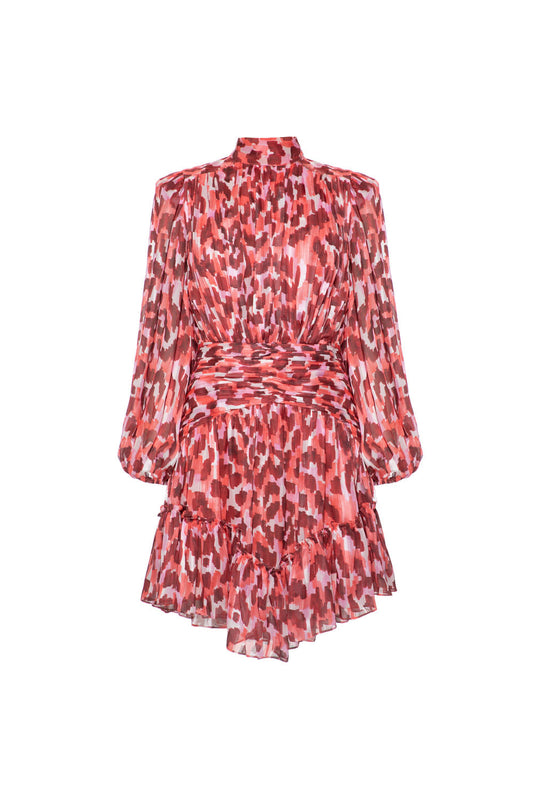 VESTIDO CURTO GOLA  ALTA CHIFFON JASPE NUDE