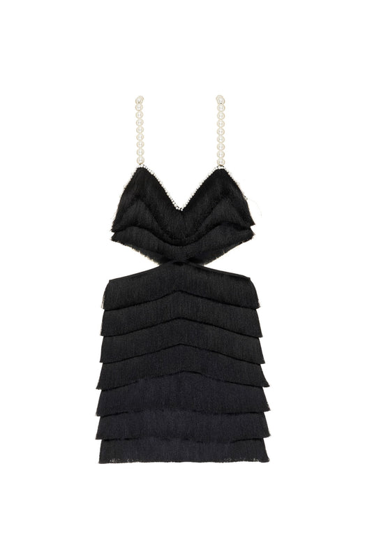 VESTIDO CURTO FRANJAS MALHA LUXOR SPY PRETO