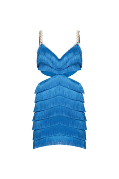 VESTIDO CURTO FRANJAS MALHA LUXOR SPY AZUL