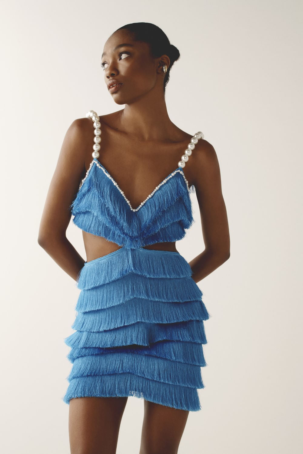 VESTIDO CURTO FRANJAS MALHA LUXOR SPY AZUL