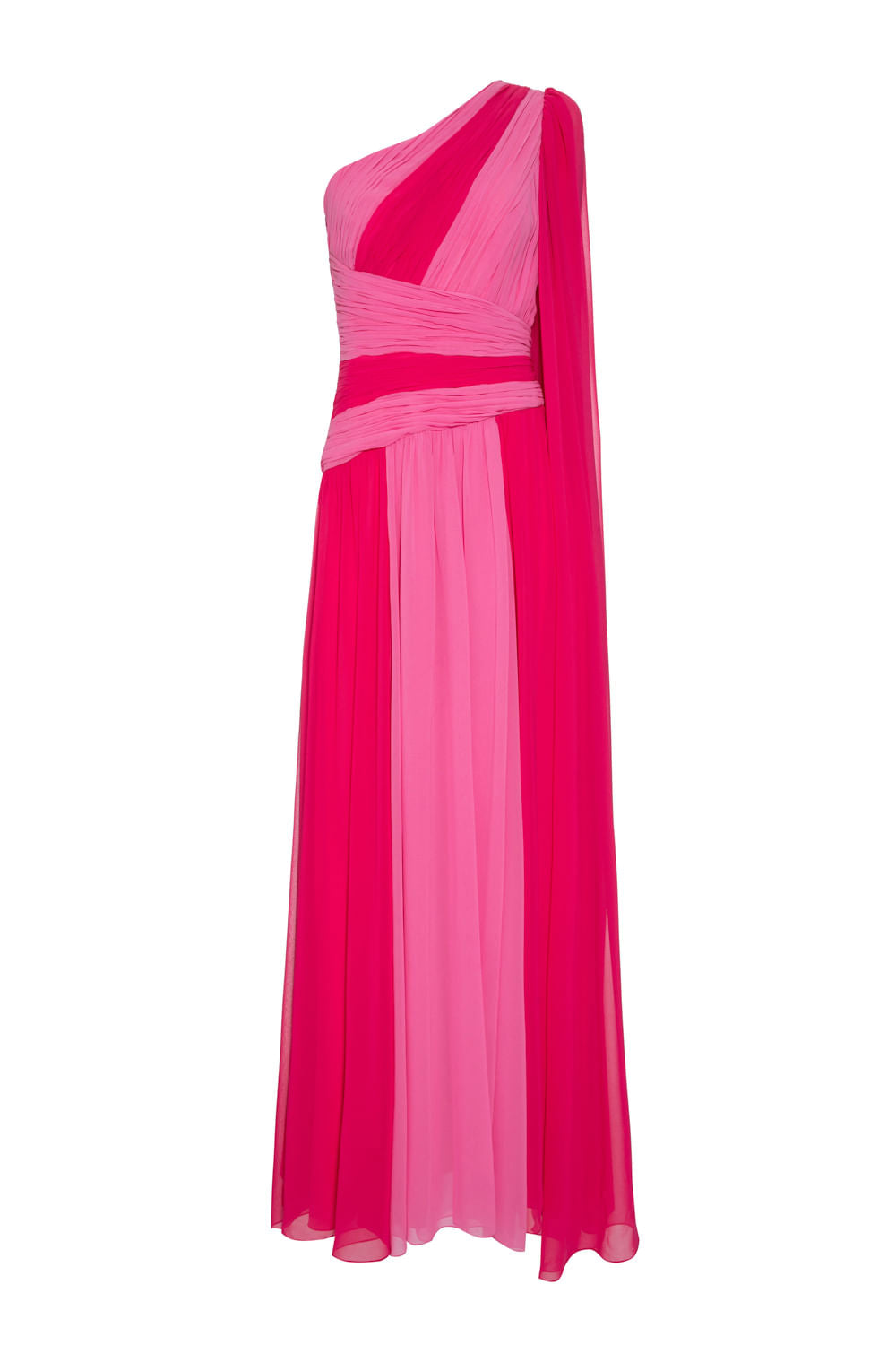 VESTIDO LONGO BICOLOR OMBRO ÚNICO SILKY STARDUST ROSA E PINK