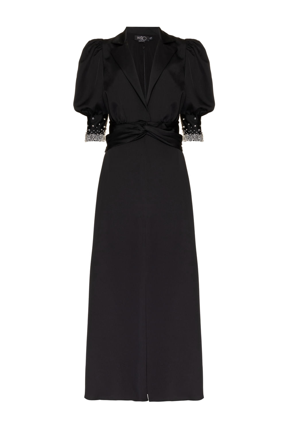 VESTIDO LONGO MANGAS BUFANTES CETIM RAMPLING PRETO