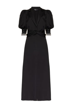 VESTIDO LONGO MANGAS BUFANTES CETIM RAMPLING PRETO