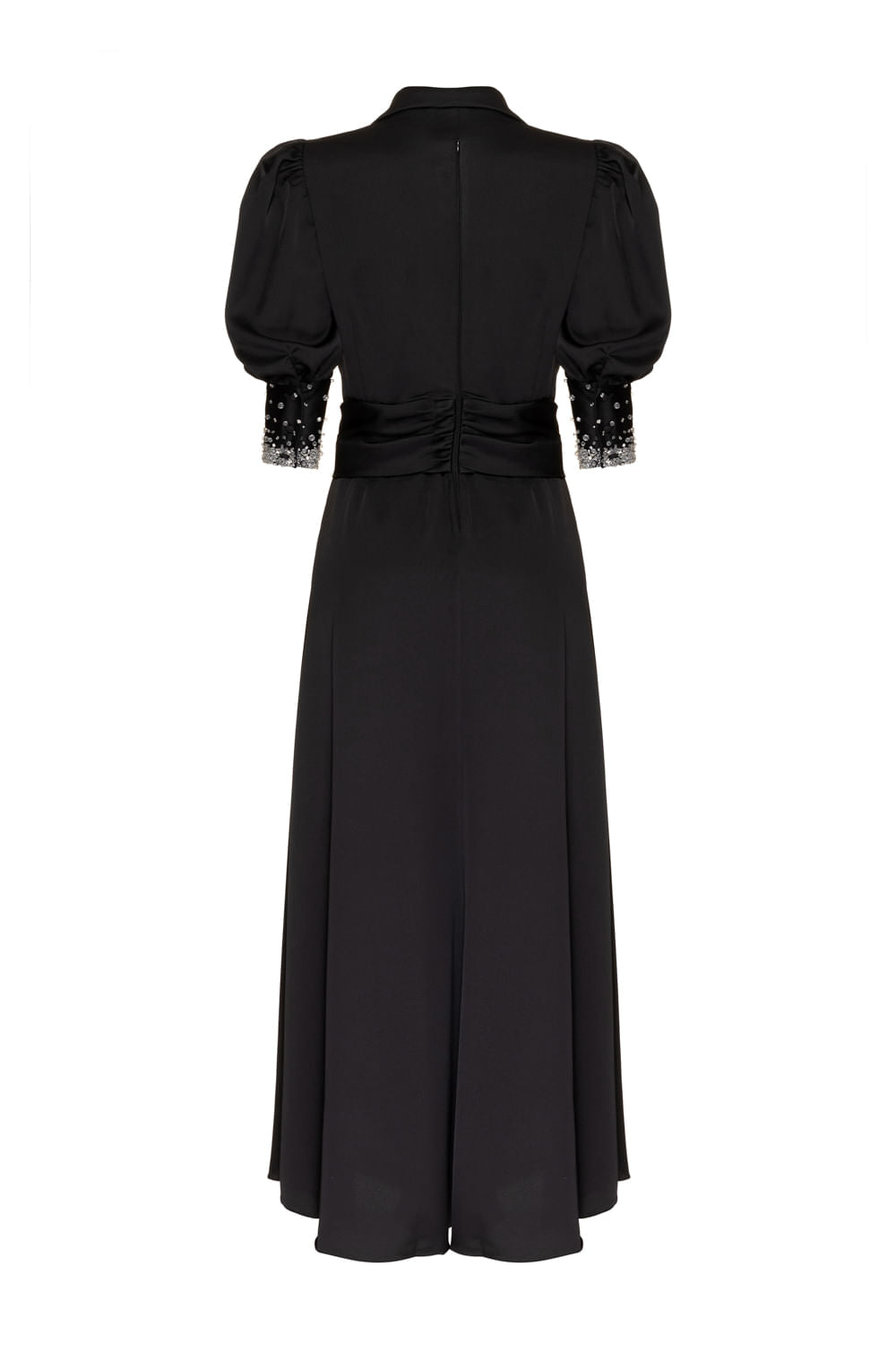 VESTIDO LONGO MANGAS BUFANTES CETIM RAMPLING PRETO