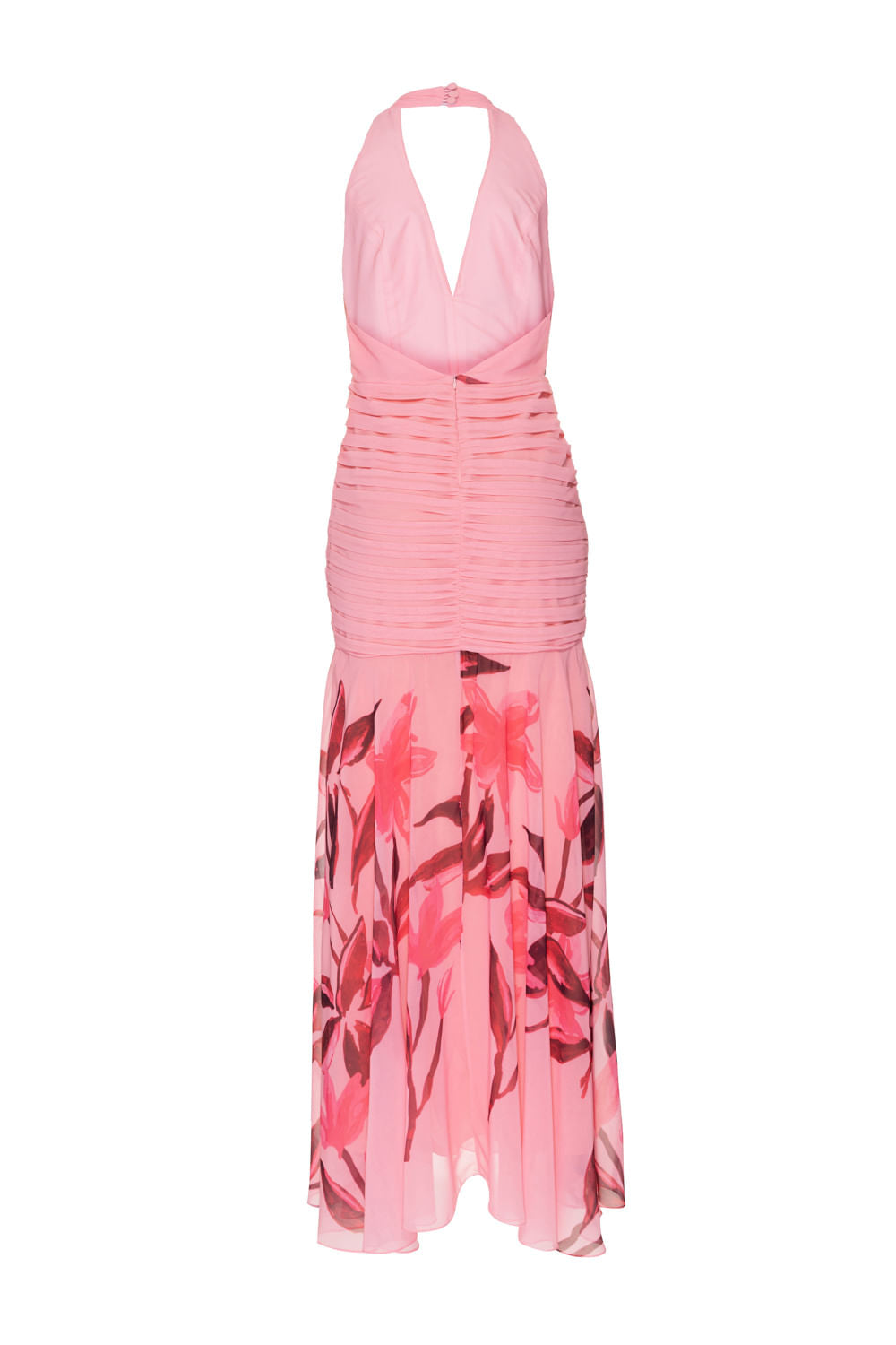 VESTIDO LONGO FRENTE ÚNICA FLORAL VICTÓRIA ROSA