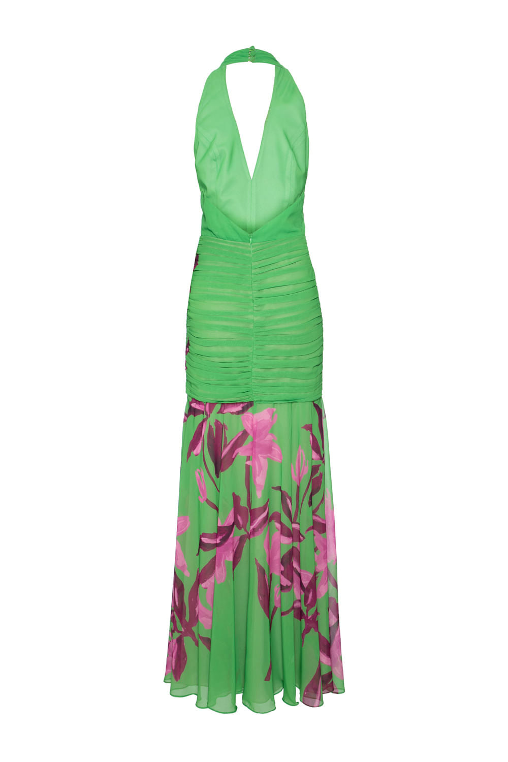 VESTIDO LONGO FRENTE ÚNICA FLORAL VICTÓRIA VERDE